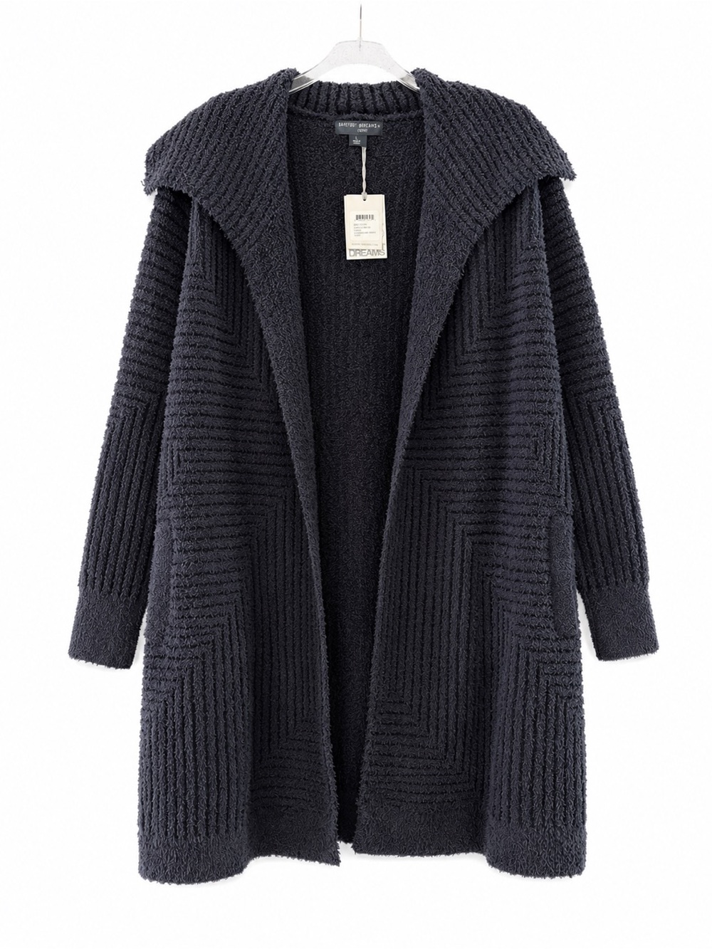 Barefoot Dreams CozyChic Angular Stripe Cardigan Carbon Black Size Large NWT